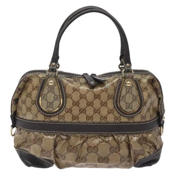 GUCCI GG Crystal Hand Bag Coated Canvas Brown Gold 223962 Auth 130181 - Picture 12 of 15
